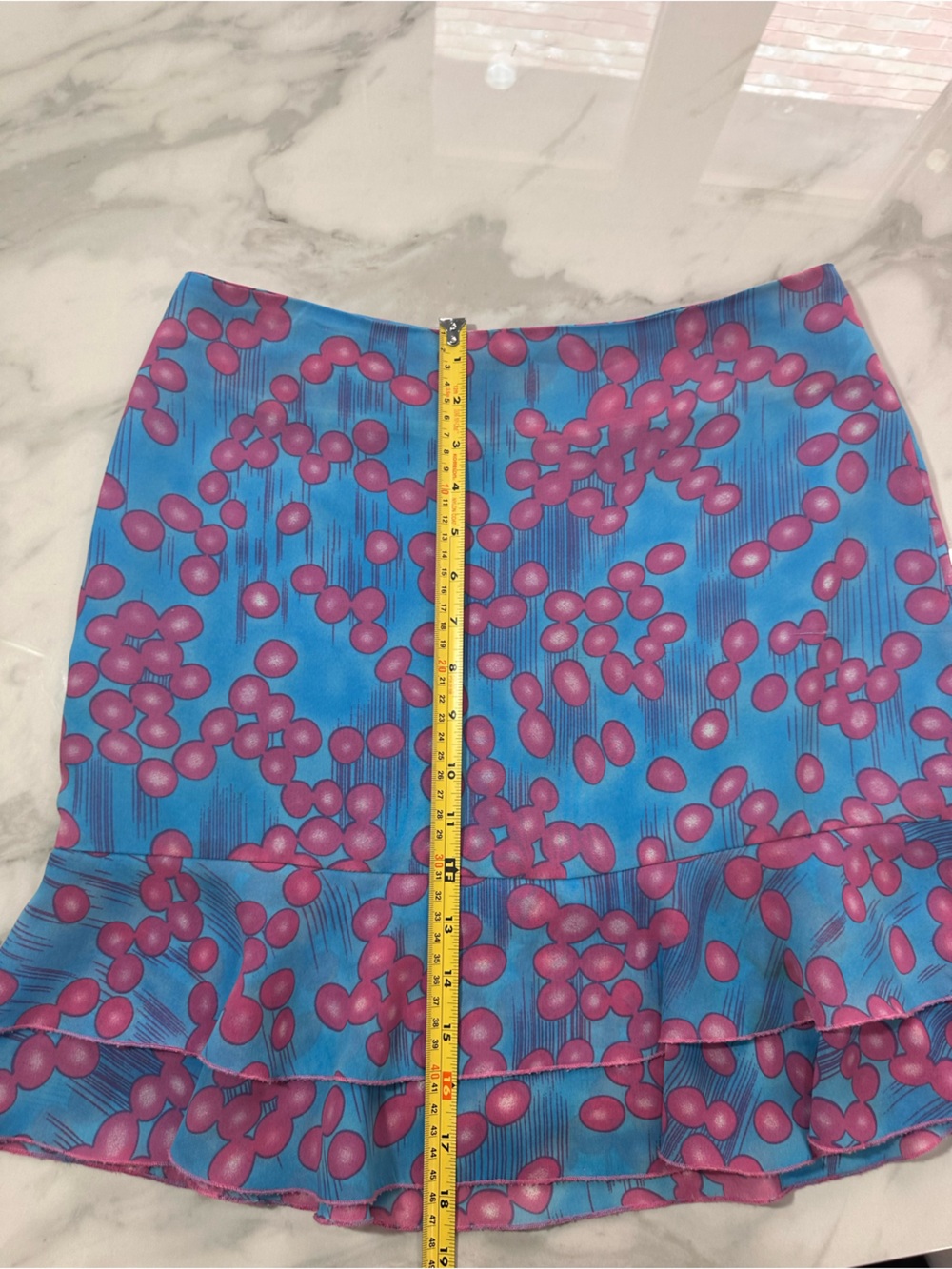 VINTAGE 90s SMART SET Bright Blue & Pink Patterned Ruffle Hem Chiffon Skirt Sz 5 - Picture 7 of 9